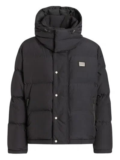 Dolce & Gabbana Hooded Puffer Jacket In Gray