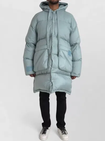 Dolce & Gabbana Hooded Quilted Long Puffer Jacket Men In Blue