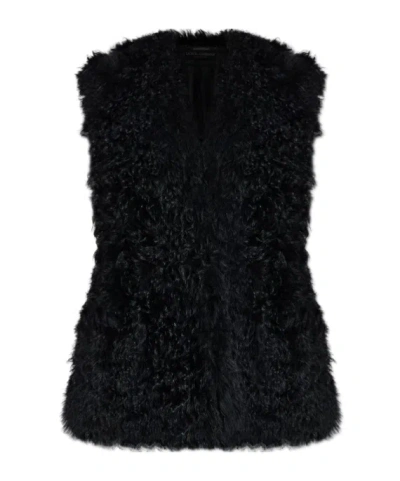 Dolce & Gabbana Hooded Shearling Gilet In Black