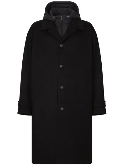 Dolce & Gabbana Hooded Single-breasted Coat In Black