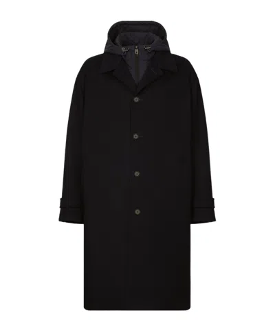 Dolce & Gabbana Hooded Single-breasted Coat In ブルー