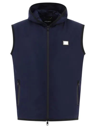 Dolce & Gabbana Hooded Sports Vest In Blue
