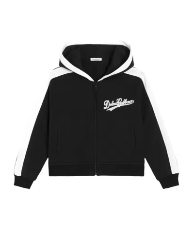 Dolce & Gabbana Kids' Hooded Stripe Top In Black