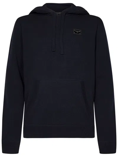 Dolce & Gabbana Hooded Sweater In Midnight Blue Wool-cashmere Blend
