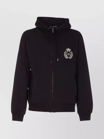 DOLCE & GABBANA HOODED SWEATER WITH POCKETS AND RIBBED DETAILS