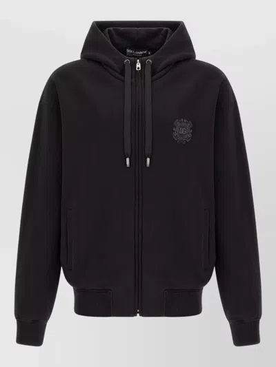 Dolce & Gabbana Hooded Sweatshirt Crest Logo Casual Style In Black