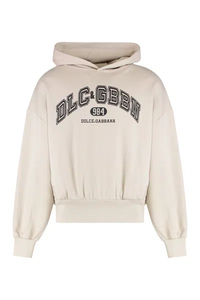 Dolce & Gabbana Hooded Sweatshirt In Jersey With Print In Neutral