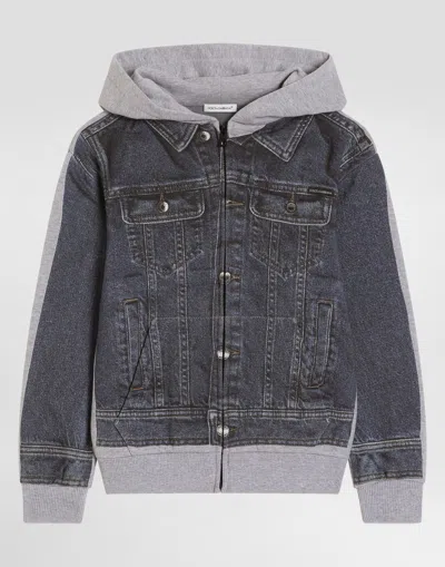 DOLCE & GABBANA HOODED SWEATSHIRT WITH DENIM-EFFECT PRINT