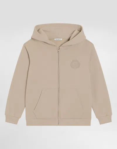 Dolce & Gabbana Hooded Sweatshirt With Dg Embroidery In Neutral