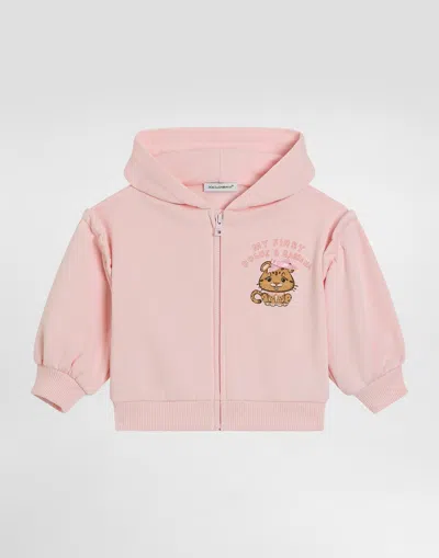 Dolce & Gabbana Hooded Sweatshirt With Leopard Print And Bow In Pink