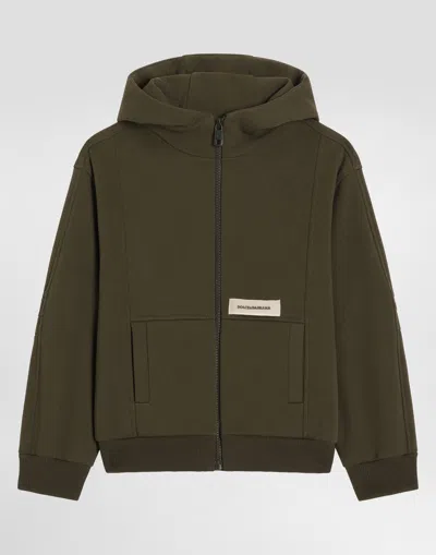 Dolce & Gabbana Kids' Hooded Sweatshirt With Logo Tape In Green