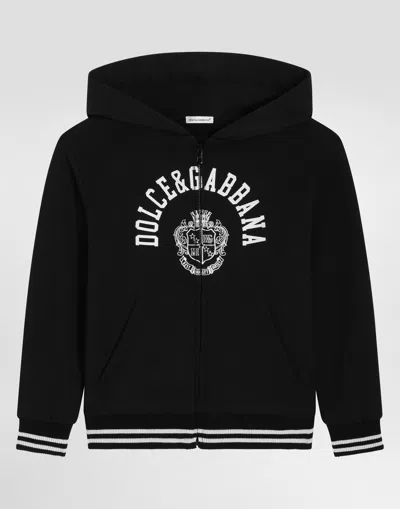 Dolce & Gabbana Kids' Hooded Sweatshirt With Print In Black