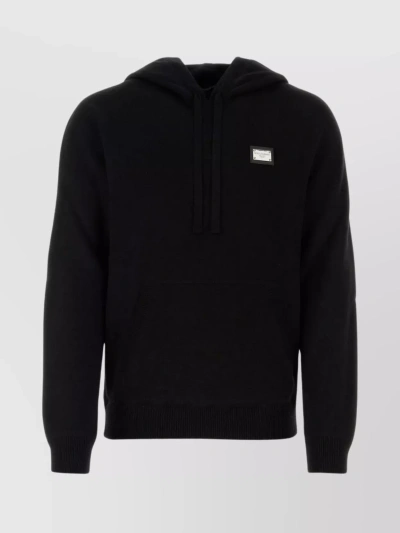 Dolce & Gabbana Logo-plaque Knitted Hoodie In Black