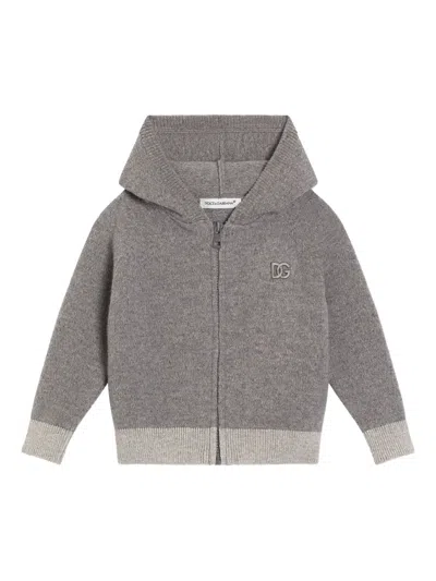 Dolce & Gabbana Babies' Hooded Zip-up Cardigan In Grey