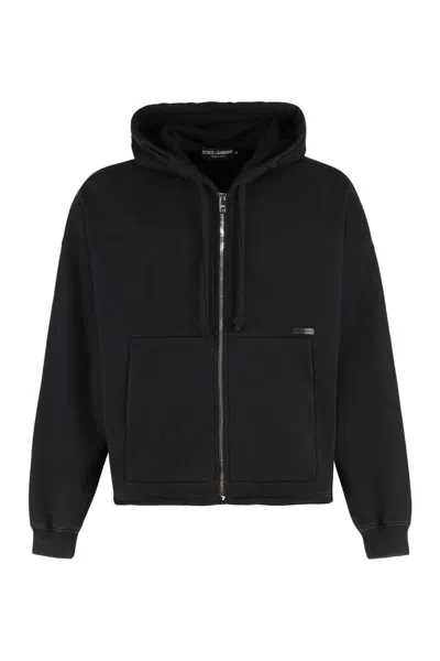 Dolce & Gabbana Cotton Zip-up Sweatshirt In Black