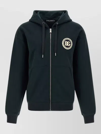 Dolce & Gabbana Hoodie Jacket Logo Patch Front Pockets In Blue