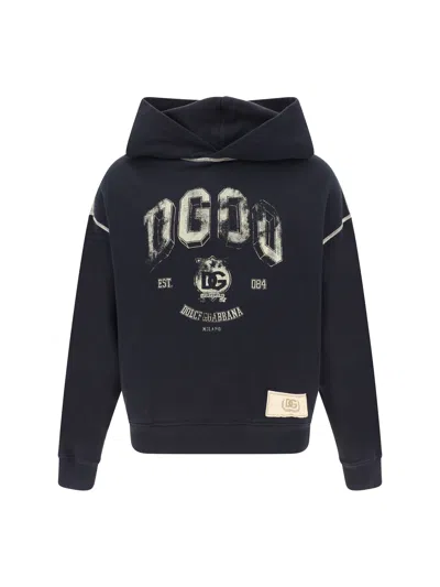 Dolce & Gabbana Oversized Hoodie With Hood And Logo Print In Black