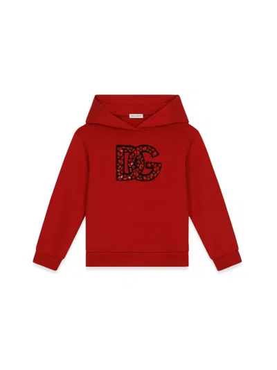 Dolce & Gabbana Kids' Cotton Logo-embellished Hoodie In Red