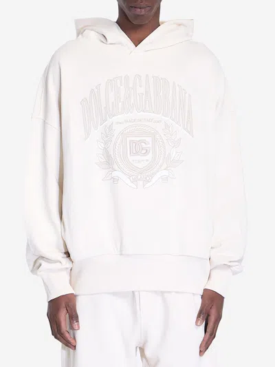 Dolce & Gabbana Hoodie With Embroidery In Beige