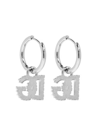 Dolce & Gabbana Hoop Black-crystal Logo Earrings In Metallic