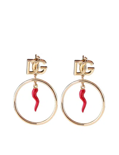 Dolce & Gabbana Hoop Earrings With Cornet And Dg Logo In Not Applicable