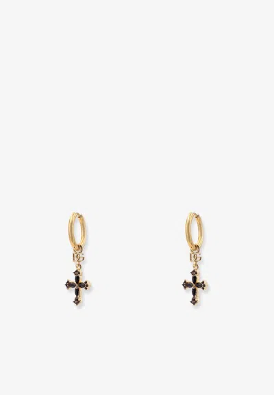 Dolce & Gabbana Hoop Earrings With Crosses And Rhinestones In Burgundy