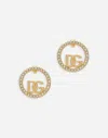 Dolce & Gabbana Hoop Earrings With Dg Logo And Rhinestones In Gold