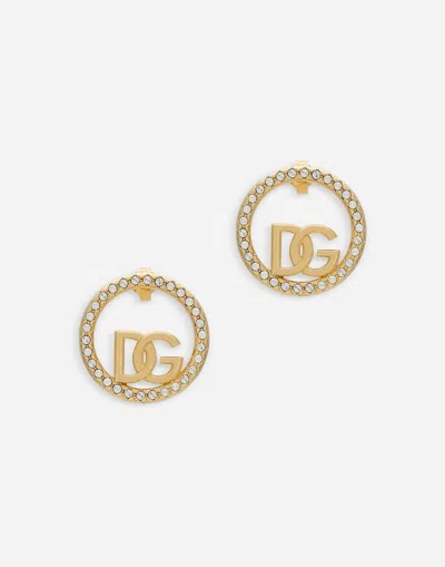 Dolce & Gabbana Hoop Earrings With Dg Logo And Rhinestones In Gold