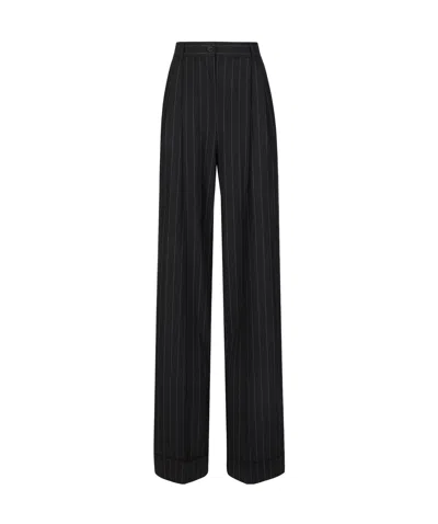 Dolce & Gabbana Straight Leg Wool Blend Trousers In Black