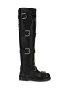 Dolce & Gabbana Bernini Buckled Crinkled-leather Over-the-knee Boots In Black