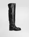 Dolce & Gabbana Buckle-strap Leather Boots In Black