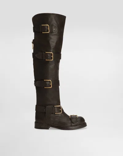 Dolce & Gabbana Horse Leather Boots In Brown