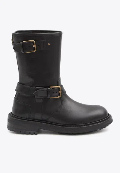 Dolce & Gabbana Horseride Leather Mid-calf Boots In Black