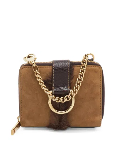 Pre-owned Dolce & Gabbana Horseshoe Ring Suede Wallet In Brown