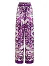 Dolce & Gabbana Majolica Print High Rise Wide Leg Pants In White