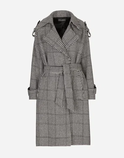 DOLCE & GABBANA HOUNDSTOOTH CHECK WOOL TRENCH COAT