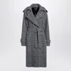 Dolce & Gabbana Checked Wool Coat With Belt And Epaulettes In Grey