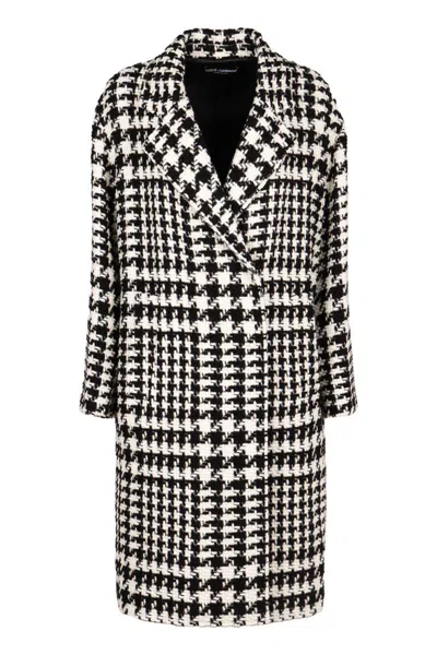 Dolce & Gabbana Houndstooth Coat In Black