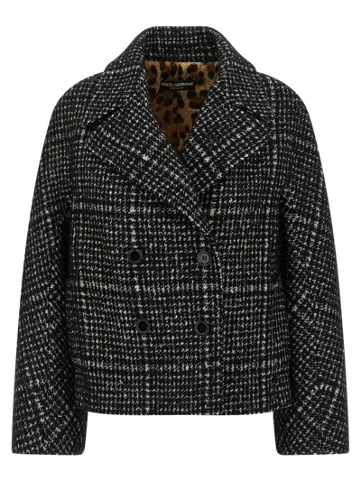 Dolce & Gabbana Houndstooth Wool-blend Jacket In Black