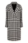 Dolce & Gabbana Black And White Coat With All-over Check Motiv In Wool Blend In Multicolor