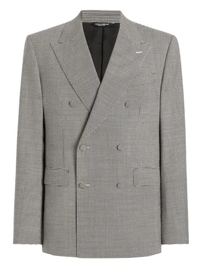 Dolce & Gabbana Houndstooth Double-breasted Blazer In Black