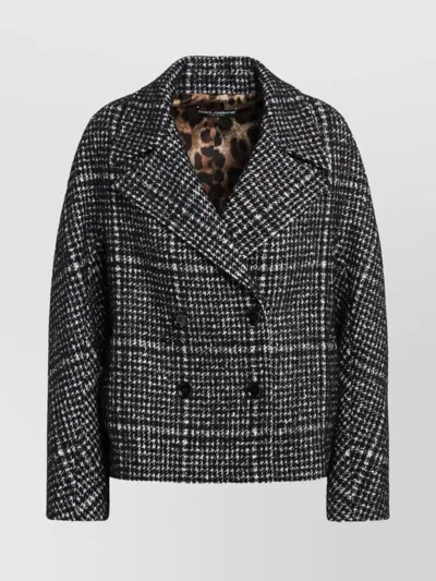 Dolce & Gabbana Houndstooth Double-breasted Long Sleeve Jacket In Black