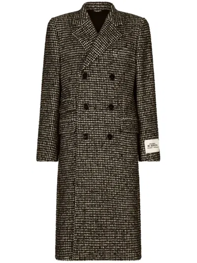 Dolce & Gabbana Houndstooth Double-breasted Wool Coat In Black