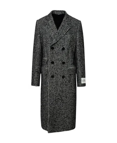 Dolce & Gabbana Houndstooth Double-breasted Wool Coat In Black