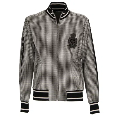 Pre-owned Dolce & Gabbana Houndstooth Jacket King With Logo Embroidery Black White 11496