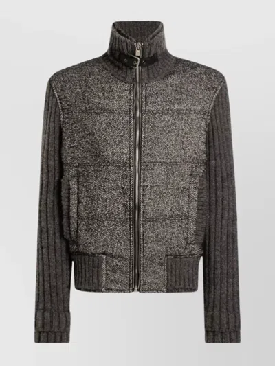 DOLCE & GABBANA HOUNDSTOOTH KNIT JACKET BUCKLE DETAIL