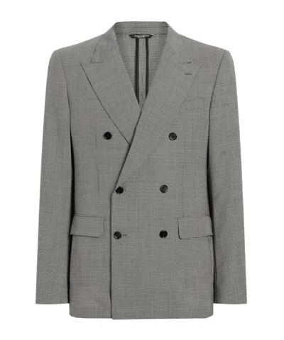 Dolce & Gabbana Houndstooth-pattern Blazer In Grey
