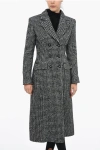 DOLCE & GABBANA HOUNDSTOOTH PATTERNED SLIM FIT COAT WITH LOGOED BUTTONS