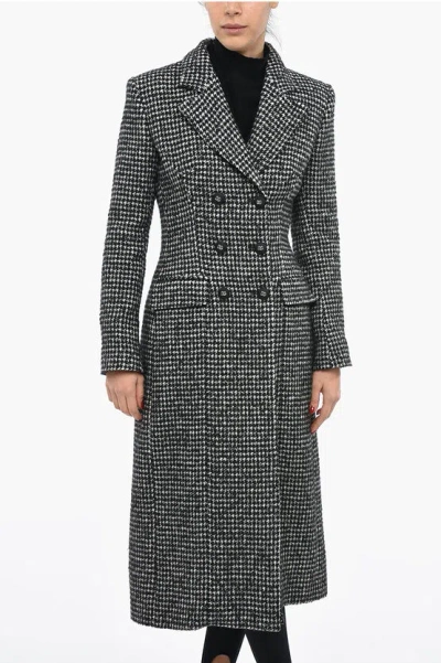 Dolce & Gabbana Houndstooth Patterned Slim Fit Coat With Logoed Buttons In Gray