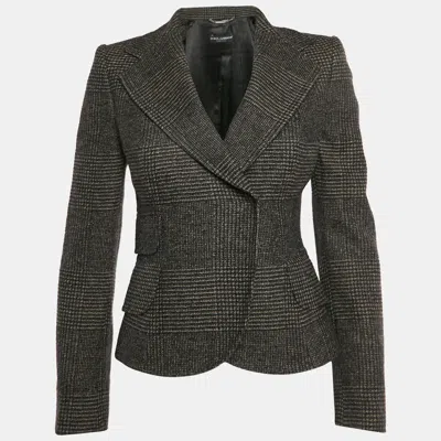 Pre-owned Dolce & Gabbana Houndstooth Wool Blend Double Breasted Blazer S In Black